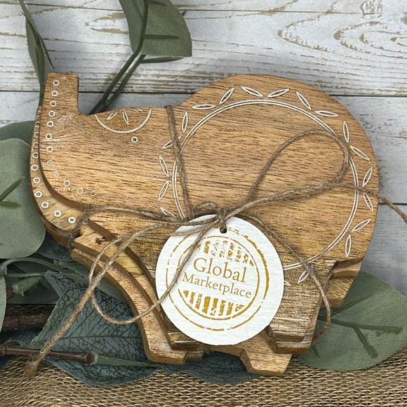 HANDCRAFTED IN INDIA WOODEN ELEPHANT COASTERS 4 PIECE SET - Picture 2 of 12
